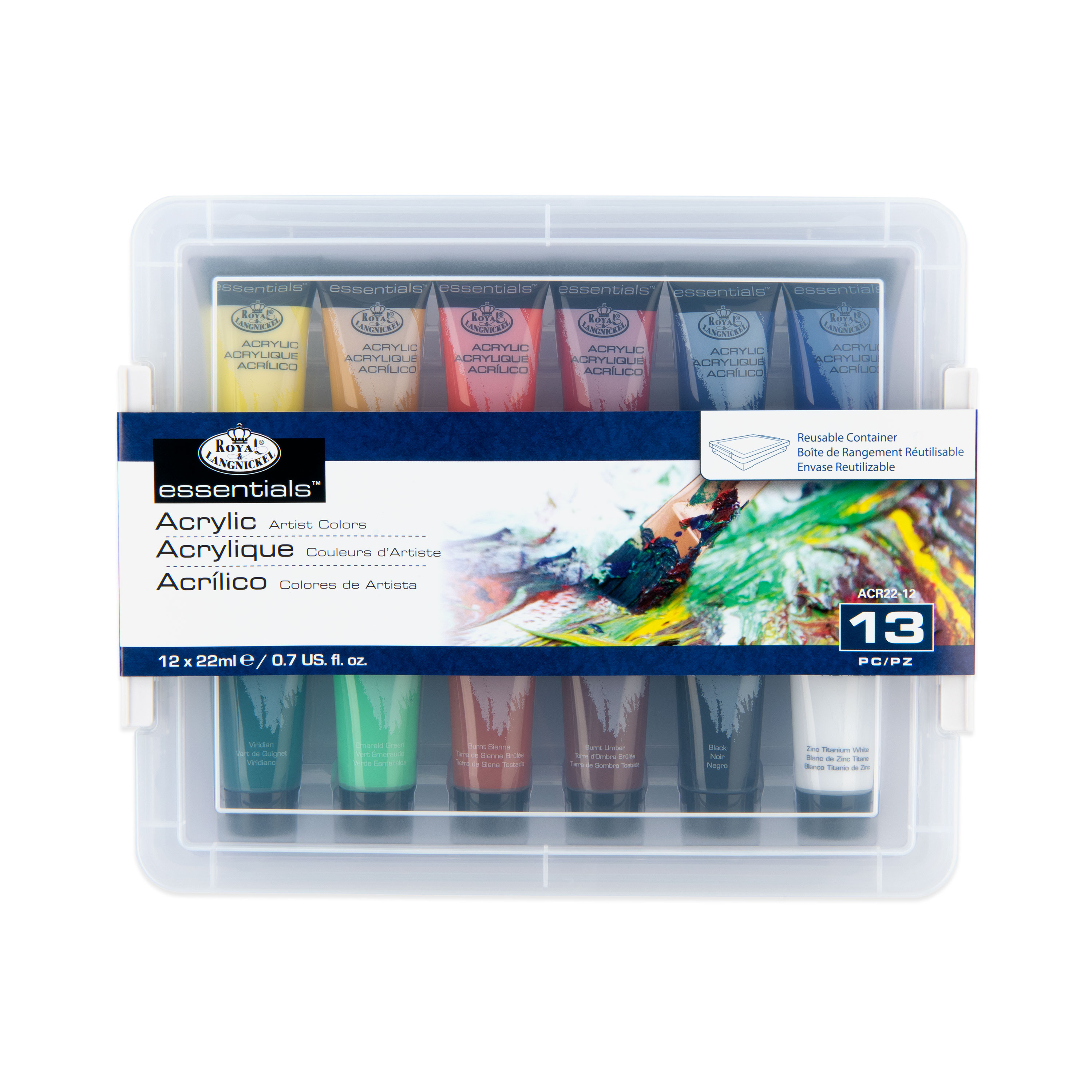 Royal & Langnickel Essentials - 12pc Artist Acrylic Painting Set in Storage Box, Size: 22 ml